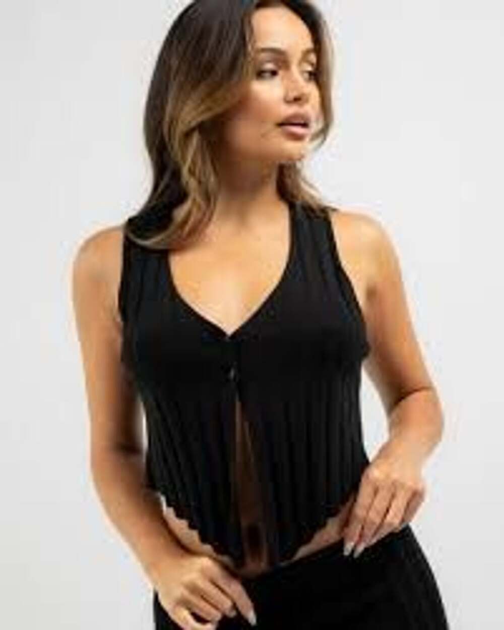 Bershka Ribbed Button Front Crop Tank Size S Black